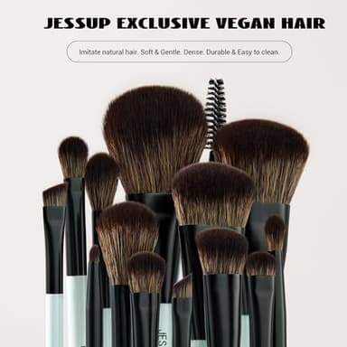 Jessup Makeup Brushes Set 10pcs, Double Sided Foundation Contour Blush Highlight Blending Eyebrow Brush Eyeshadow Eyeliner Concealer Brush, Bright Cyan Cruelty Free Cosmetic Tools T500 - Image 2