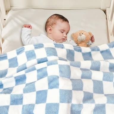 Yurhap Checkered Baby Blanket Fleece Baby Blankets for Boys, Ultra Soft Cozy Fluffy Infant Toddler Newborn Receiving Blankets for Crib Stroller, 30''x40'', Blue - Image 5