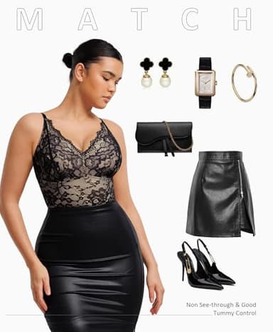 FeelinGirl Shapewear Bodysuit Women Tummy Control Lace Shapewear V Neck Backless Tank Top Thong Body Shapewear Black M - Image 6