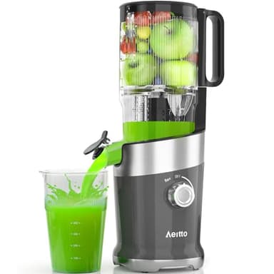 Juicer machines, Aeitto Cold Press Juicer with 4.9" Extra Large Feed Chute for Whole Fruits & Vegetables, High Juice Yield, Self Feeding, Easy to Clean,Grey - Image 1