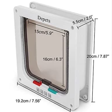 Depets Medium Cat Flap Door with 4 Way Lock (Outer Size 7.5" x 7.8"), Magnetic Pet Door Kit White, Weather-Resistant Cat Door for Cats & Doggy - Image 3