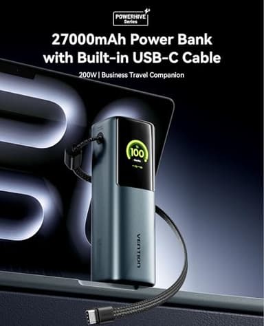 VENTION Powerhive Laptop Power Bank, 200W 27000mAh, Built-in and Extra 240W USB-C Cables, Portable Laptop Charger, Digital Display, for iPhone 17/16/15/14/13 Pro Max, MacBook, Dell, HP, Galaxy S24 - Image 2
