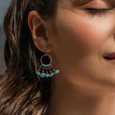 Boho Turquoise Drop Dangle Earrings Vintage Turquoise Beads Copper Earrings Western Dangling Earrings for Women Trendy - Image 2
