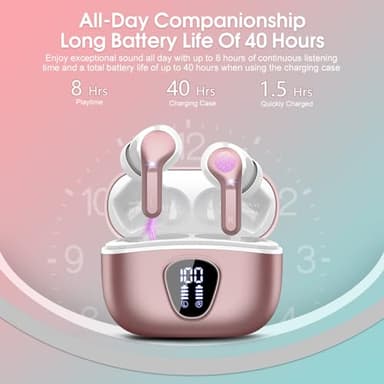 Wireless Earbuds, Bluetooth 5.4 Headphones HiFi Stereo, Bluetooth Earbuds with ENC Noise Cancelling Mic, IP7 Waterproof in Ear Earphones, 48H, LED Display Ear buds for Pad Workout Sports, Rose Gold - Image 4