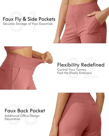 G4Free Yoga Pants Women Wide Leg Capris with Pockets Stretch Comfy Dress Pants Workout Cropped Culotte Pants for Lounge Travel(Cameo,L,21") - Image 4