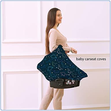 Car Seat Covers Canopy Cover - Multi-use Cover Carseat Canopy, Breathable Breastfeeding Cover, Car Seat Covers for Bbies, Boys & Girls Shower Gifts (Dark Blue Dinosaur) - Image 2