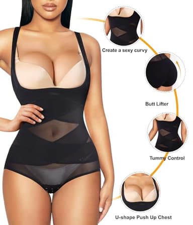 REYEOGO Shapewear Bodysuit for Women Tummy Control Butt Lifter Panty Hi-Waist Trainer Stomach Body Shaper Slimming Girdles(Black, Large) - Image 2