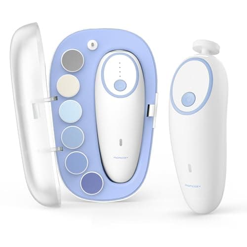 Momcozy Baby Nail File Electric, Gentle Baby Nail Trimmer Electric, Baby Nail Clipper with Night Light, 7 Grinding Head Replacement Pads, Blue - Image 1