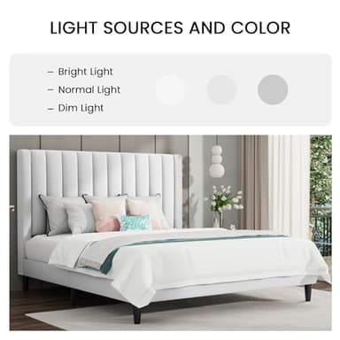 SHA CERLIN Queen Bed Frame/Velvet Upholstered Platform Bed Frame with Headboard/Strong Wood Slats Support/Mattress Foundation/No Box Spring Needed/Easy Assembly/White - Image 4