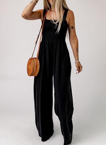 Dokotoo Womens Plus Size Black Jumpsuits for Women Overalls Loose Casual Wide Leg One Piece Sleeveless Solid Jumpsuit Long Pant Rompers with Pockets X-Large - Image 3