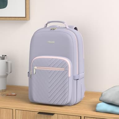 LOVEVOOK Laptop Backpack for Women 18.4 inch,Cute Womens Travel Backpack Purse,Professional Laptop Computer Bag,Waterproof Work Business College Teacher Bags Carry on Backpack with USB Port,Grey Pink - Image 2