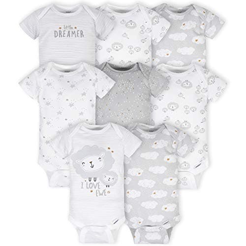 Gerber Baby 8-Pack Short Sleeve Onesies Bodysuits, Sheep Grey, Newborn - Image 1