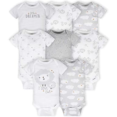 Gerber Baby 8-Pack Short Sleeve Onesies Bodysuits, Sheep Grey, Newborn - Image 1