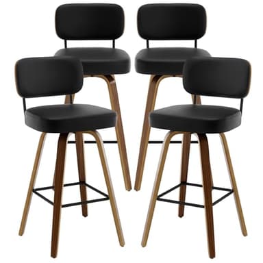 Bekrvio Swivel Bar Stools Set of 4, 29" Upholstered Faux Leather Barstools with Back and Bent Wood Legs, Mid Century Modern Bar Chair Island Stool for Kitchen Counter, Black - Image 7