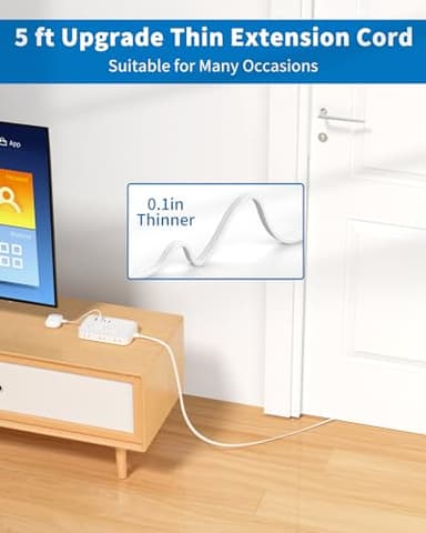 Surge Protector Power Strip with 6 Outlets 4 USB Ports(2USB C), Flat Extension Cord with Multiple Outlets, 1080 Joules, 5 ft Flat Plug Outlet Extender for Indoor, Office Supplies, Dorm Room Essentials - Image 6