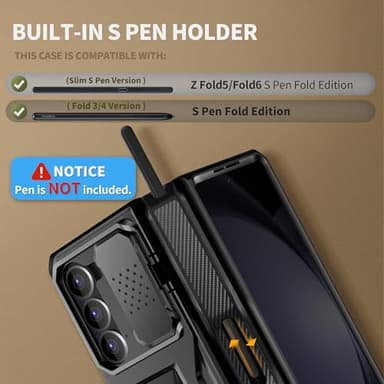 TONGATE for Z Fold 5 Case, [with S Pen Slot & Hinge Protection] [Privacy Glass Screen Protector] Full-Body Military Drop Phone Case for Samsung Galaxy Z Fold 5 with Kickstand & Belt Clip, Black - Image 3