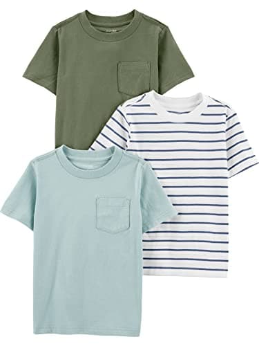 Simple Joys by Carter's Baby Boys' 3-Pack Short-Sleeve Tee Shirts, Blue/Olive/Stripe, 5T - Image 1