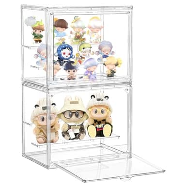 Acrylic Display Case,3 Layer Clear Display Case Adjustable Display Box Stand with 2 Movable Dividers 2 Pack Small Showcase Magnetic Door for Collections Mini Figures - Image 1