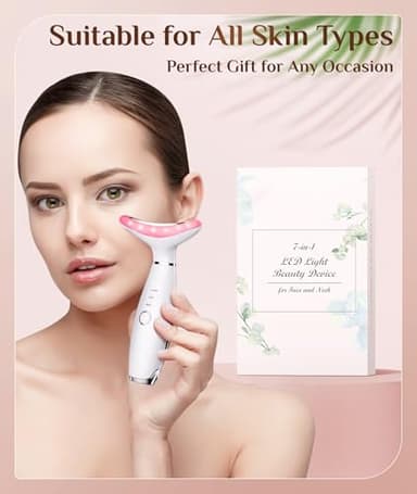 Dopsikn 7 Color Galvanic Machines - Red Light Therapy for Face and Neck, Face Massager Tool for Wrinkles, Double Chin, Vibrating Facial Massager with Thermals, White - Image 7