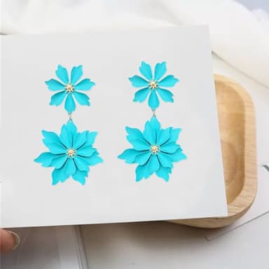 GUOXIAOMEI Handmade Bohemian Large Matte Double Flower Dangle Drop Earrings Metal floral Stud Earrings For Women Statement Wedding Holiday Jewelry Gifts (Green) - Image 6