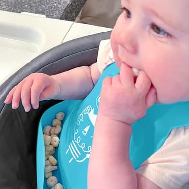 Chicco Easy Start Silicone Feeding Set | Dishes for Baby-Led Weaning | Suction Bowl | Adjustable Silicone Bib | Soft Silicone Spoon | BPA-Free | 3 Piece Set | 6m+ | Teal - Image 6