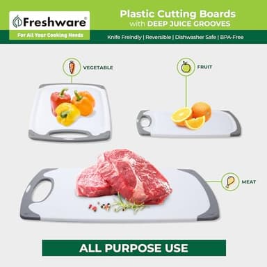 Freshware Cutting Boards for Kitchen, Chopping Board 3-Pack with Different Sizes, Juice Grooves and Non Slip Handles - Reversible, Large Cutting Board Set - Dishwasher Safe - Gray - Image 8