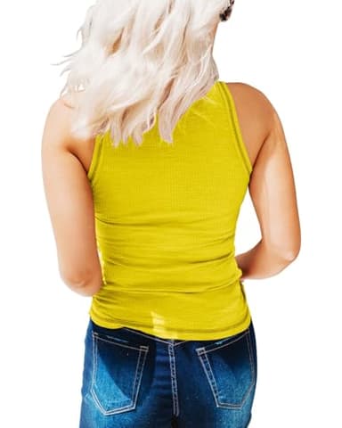 KINLONSAIR Women's Sleeveless Henley Tank Tops Ribbed V Neck Button Down T Shirts Summer Slim Fit Tee Tops Yellow - Image 2