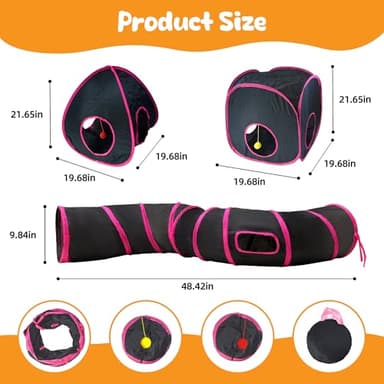 Cat Tunnels for Indoor Cats with Cube Tent Toys Combo, Pop Up Collapsible Crinkle Interactive Peek Hole, Cat Tube with Play Ball,Bell and Cat Spring Toys for Kitten, Puppy, Kitty, Rabbit - Set of 3 - Image 3