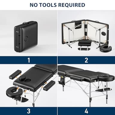 Brelley Massage Table Portable, 2-Fold Lash Bed with Side Pocket, Adjustable Height, Sturdy Aluminum Frame, Esthetician Spa Facial Bed, Tattoo Bed with Face Cradle & Carrying Bag, Black - Image 6