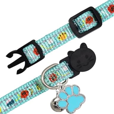 Giecooh 2 Pack Reflective Cat Collar, Breakaway Adjustable Cat Collar with Bells,Safety Buckle Collars for Boys and Girls Cats, Pawprints+Starfish - Image 4