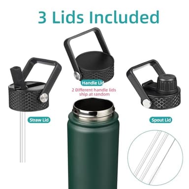 Konokyo 22oz Stainless Steel Bottles with 3 Lids Sport Insulated Water Bottle,Army Green - Image 3