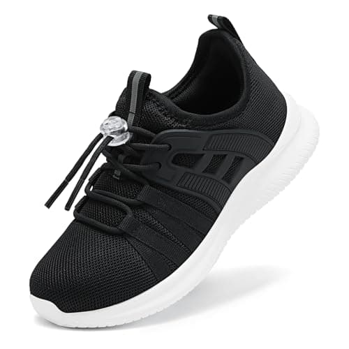 TOTOMONA Running Shoes for Girls Boys Toddler Sneakers Non Slip Breathable Kids Tennis Shoes Comfortable Black Size Big Kids 4 - Image 1
