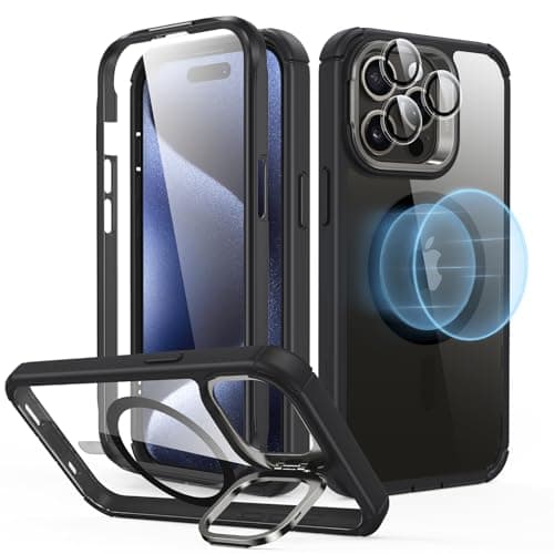 ESR for iPhone 15 Pro Max Case with Stand, Compatible with MagSafe, Full-Body Military-Grade Drop Proof Case with Built-in 9H+ Tempered Glass Screen Protector, Armor Series, Clear Black - Image 1