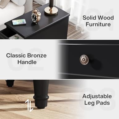 Tribesigns Solid Wood End Table, Fully Assembled Narrow Side Table with Drawers, Pre-Assembled Nightstand Slim Bedside Table for Small Spaces, Living Room, Bedroom, Black - Image 8