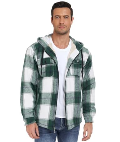 Dekomere Men's Thick Fleece Plaid Jacket Flannel Shirts Sherpa Lined Full Zip Up Hoodie Winter Coat with Pockets - Image 6