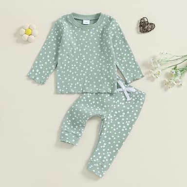 Baby Girl Fall Clothes Set Floral Print Long Sleeve Tops Pants Cute Infant Toddler Outfits 6 12 18 24 Months 2T (Floral Green, 18-24 Months) - Image 2
