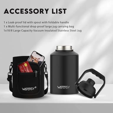 WATERSY 1 Gallon Water Bottle Insulated(Cold for 48 Hrs),BPA Free&Leak Proof,128oz Stainless Steel Water Jug with Handle for Gym,Hiking,Camping&Travel,Black Large Thermo - Image 6