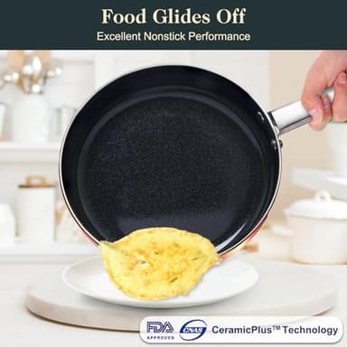 M MELENTA Pots and Pans Set Non Stick, 11pcs Ceramic Cookware Set, Non Toxic Induction Cookware, Kitchen Cooking Set w/Fry Pans, Saucepans, Oven Safe, Copper - Image 5