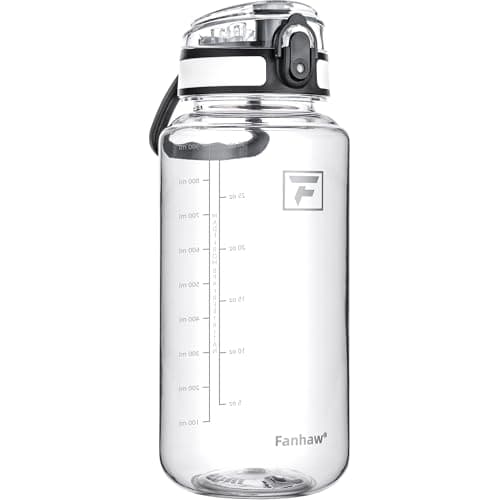 Fanhaw 32 Oz Clear Tritan Water Bottle with Chug Lid, BPA-free, Wide Mouth, Leak Proof - for Gym, Travel, Home, School, Office (Clear&White) - Image 1