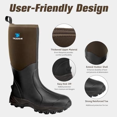 Rubber Boots for Men & Women with Steel Shank, Reliable 6mm Neoprene Waterproof Insulated Rain Boots, Warm Anti-slip High Traction Multi-season Dry Mud Boot for Outdoor Work Hunting, Size 10 - Image 3
