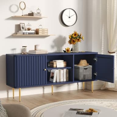 ARTPOWER 55” Fluted TV Stand, Mid Century Modern Blue TV Stand for 55/60/65 inch TV, Entertainment Center with Storage, Television Stands, TV Console, Media Console for Living Room, Bedroom (Blue) - Image 5