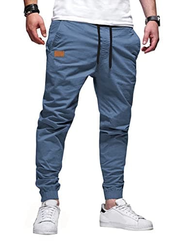 JMIERR Men's Casual Joggers Pants - Cotton Drawstring Chino Yoga Pants Hiking Outdoor Twill Track Jogging Sweatpants Travel Pants with Pockets for Men, 4XL, C Sky Blue - Image 1