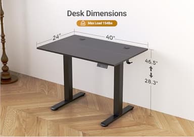 Seang Electric Standing Desk Adjustable Height, 40 x 24 Inch Sit Stand Desk with T-Shaped Frame, 3 Memory Presets & Cable Management for Home Office Computer Workstation, Black Frame/Black Top - Image 3