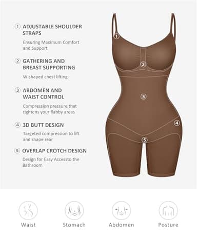 FeelinGirl Hip Enhancer Shapewear Full Body Shaper for Women Tummy Control Thigh Slimmer Faja Pusset Brown 5XL/6XL - Image 6