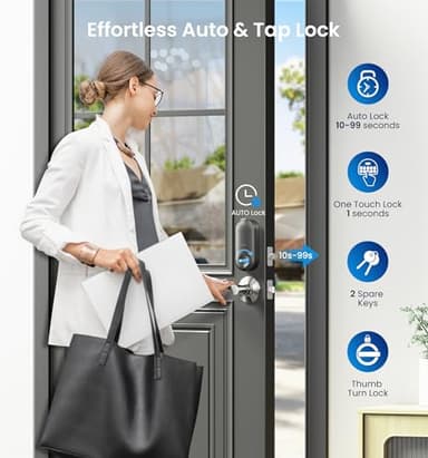 Veise Keyless Entry Door Lock with 2 Lever Handles - Electronic Keypad Deadbolt, Auto Lock, Back Lit & Easy Installation Design, Front Door Handle Sets, Satin Nickel - Image 3