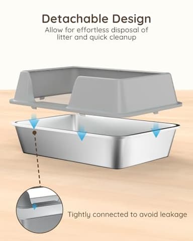 Papettly Stainless Steel Litter Box - Cat Metal Litter Box with Splash-Proof Lid, Easy Cleaning & Odor-Less with Double Layer Litter Mat, Litter Scoop, Brush, 20” x14” - Image 6