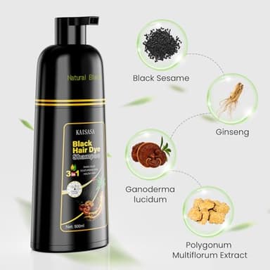 KAISASA Black Hair Dye Shampoo 3 in 1, Hair Color Shampoo for Women and Men, Hair Dye to Cover Gray Hair, Herbal Ingredient Shampoos for Grey Hair Coverage 500ml (Black) - Image 6