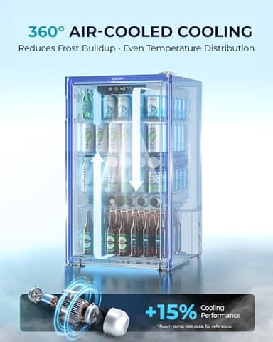 EUHOMY Beverage Refrigerator and Cooler, 128 Can Mini fridge with Glass Door, Small Refrigerator with Adjustable Shelves for Soda Beer or Wine, Perfect for Home/Bar/Office, Silver - Image 5