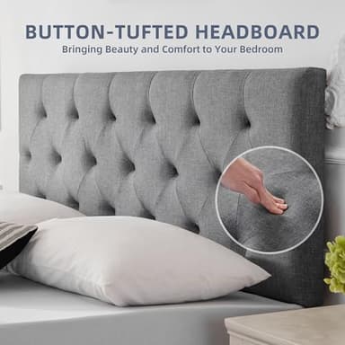 Howjoe Linen Upholstered Headboard Queen Size, Modern Diamond Tufting Solid Wood Queen Headboard Only, Adjustable Height from 37” to 51” Head Board, Bed Frame or Wall Mount Headboards, Light Grey - Image 3