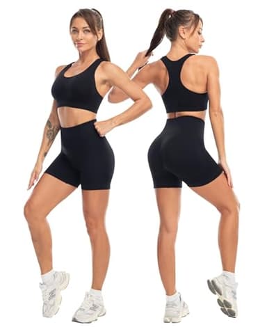 SALSPOR 3 Piece Workout Sets for Women Butt Lifting Leggings with High Impact Sports Bra Gym Shorts Activewear Matching Set(3DWX-Black-L) - Image 4